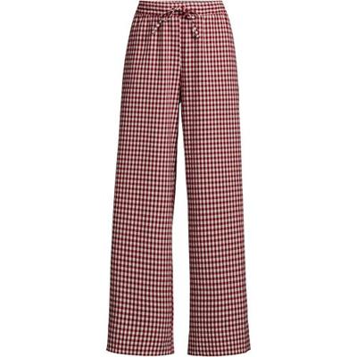 Gingham Wide Leg Trousers, Women, size: 12, petite, Red, Cotton/Polyester/Poly-blend, by Lands' End