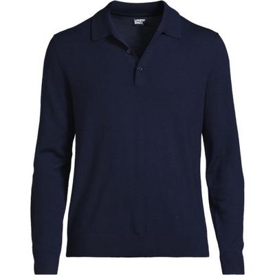 Merino Wool Polo Sweater Top, Men, size: 34-36, regular, Blue, Wool, by Lands' End