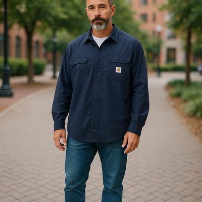 Carhartt Shirts | Carhartt Force Men's Long Sleeved Vented Shirt Size 4xl Navy Blue Pockets Work | Color: Blue | Size: 4xl