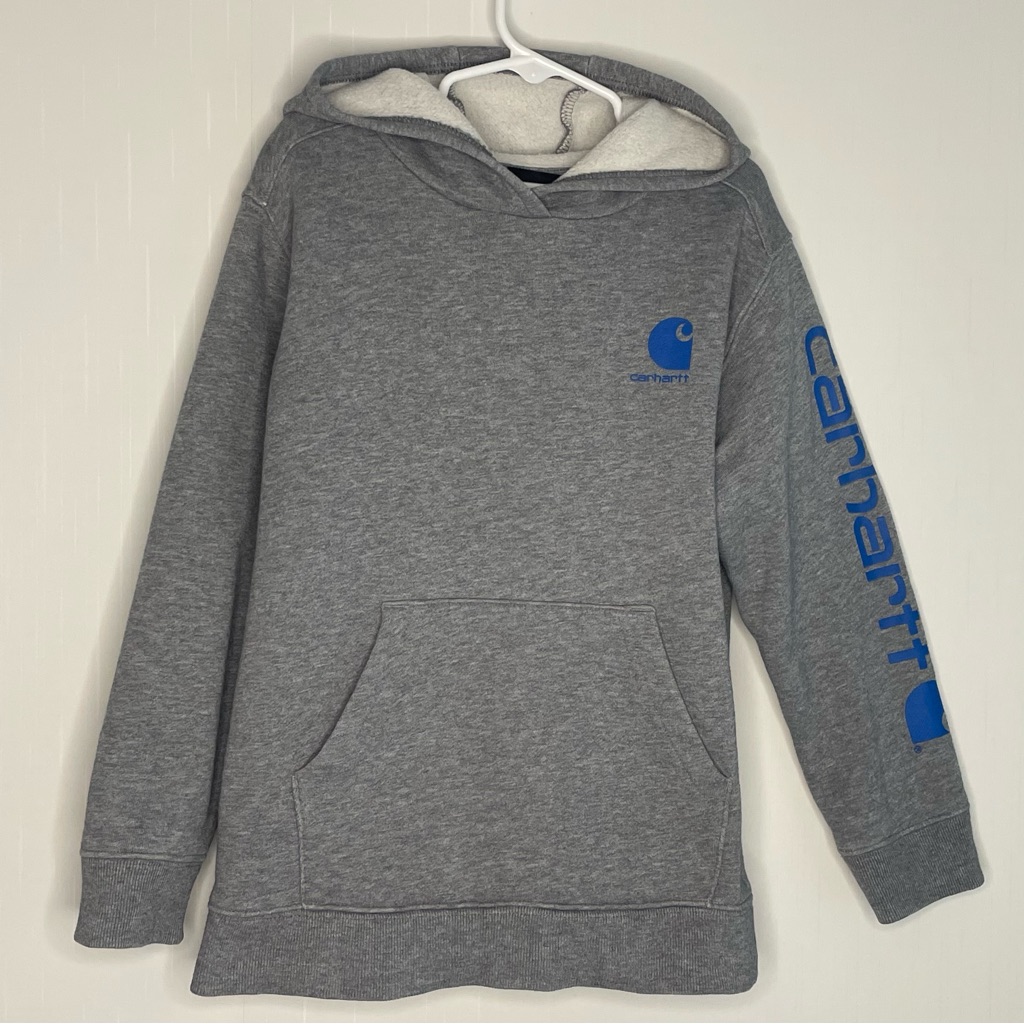 Carhartt Shirts & Tops | Carhartt Kids Pullover Hoodie Sweatshirt Gray Graphics Fleece Size 7 | Color: Blue/Gray | Size: Kids 7