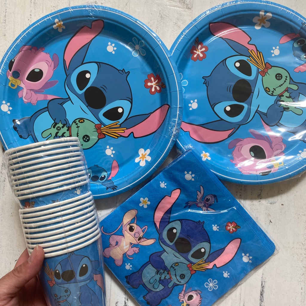 Disney Party Supplies | Disney Stitch Blue Party Tableware Set | Color: Blue/Pink | Size: Os