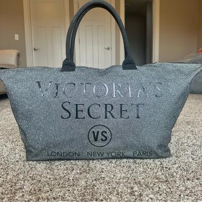 Victoria's Secret Bags | Victoria’s Secret Glitter Duffel Bag Weekender Travel Tote Black Silver Sparkle | Color: Gray | Size: Os