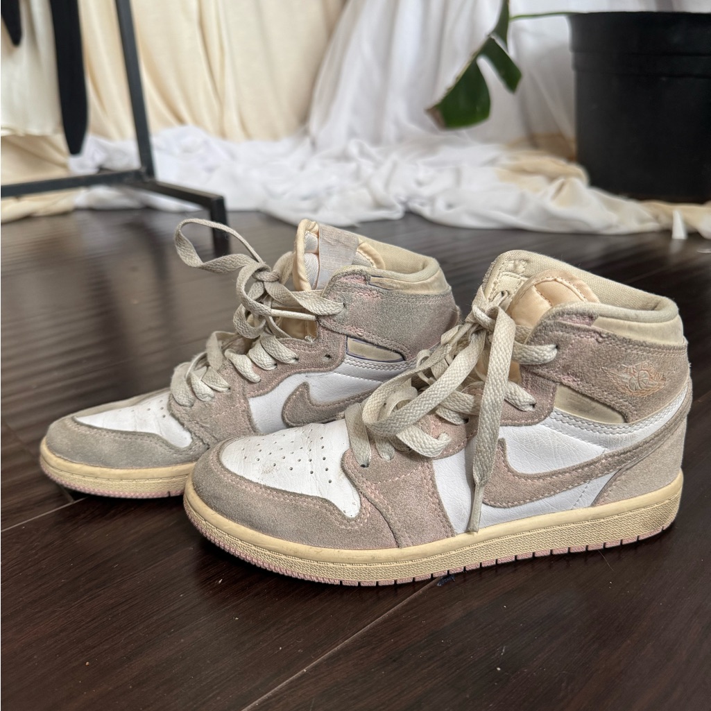 Nike Shoes | Girls Nike Air Jordan High-Top Sneakers - White And Tan | Color: Tan/White | Size: 2g