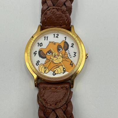 Disney Accessories | Disney Lion King Watch Timex Women Gold Tone Brown Leather Band New Battery 9" | Color: Brown/Gold | Size: Os