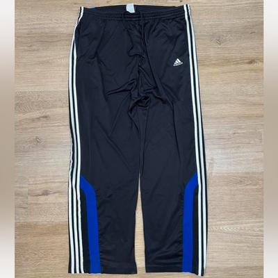 Adidas Pants | Vintage Y2k Black Men’s Xxl Adidas Baggy Sweatpants Black With Blue Stripes | Color: Black/Blue | Size: Xxl