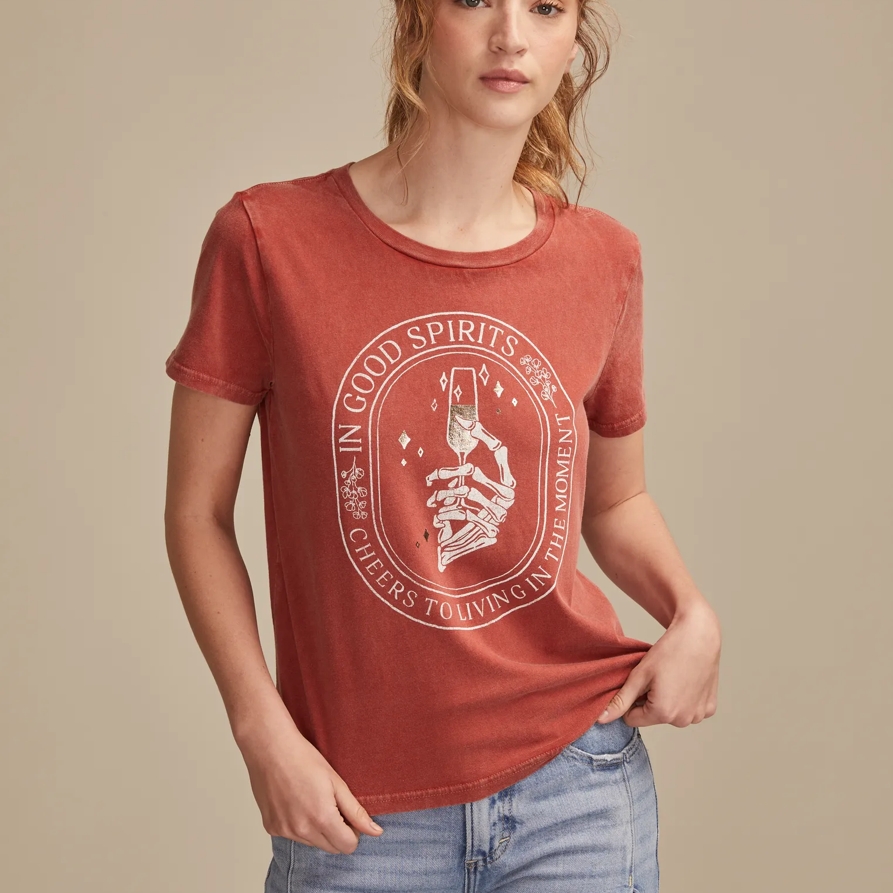 Lucky Brand In Good Spirits Classic Crew in Red Ochre, Size S
