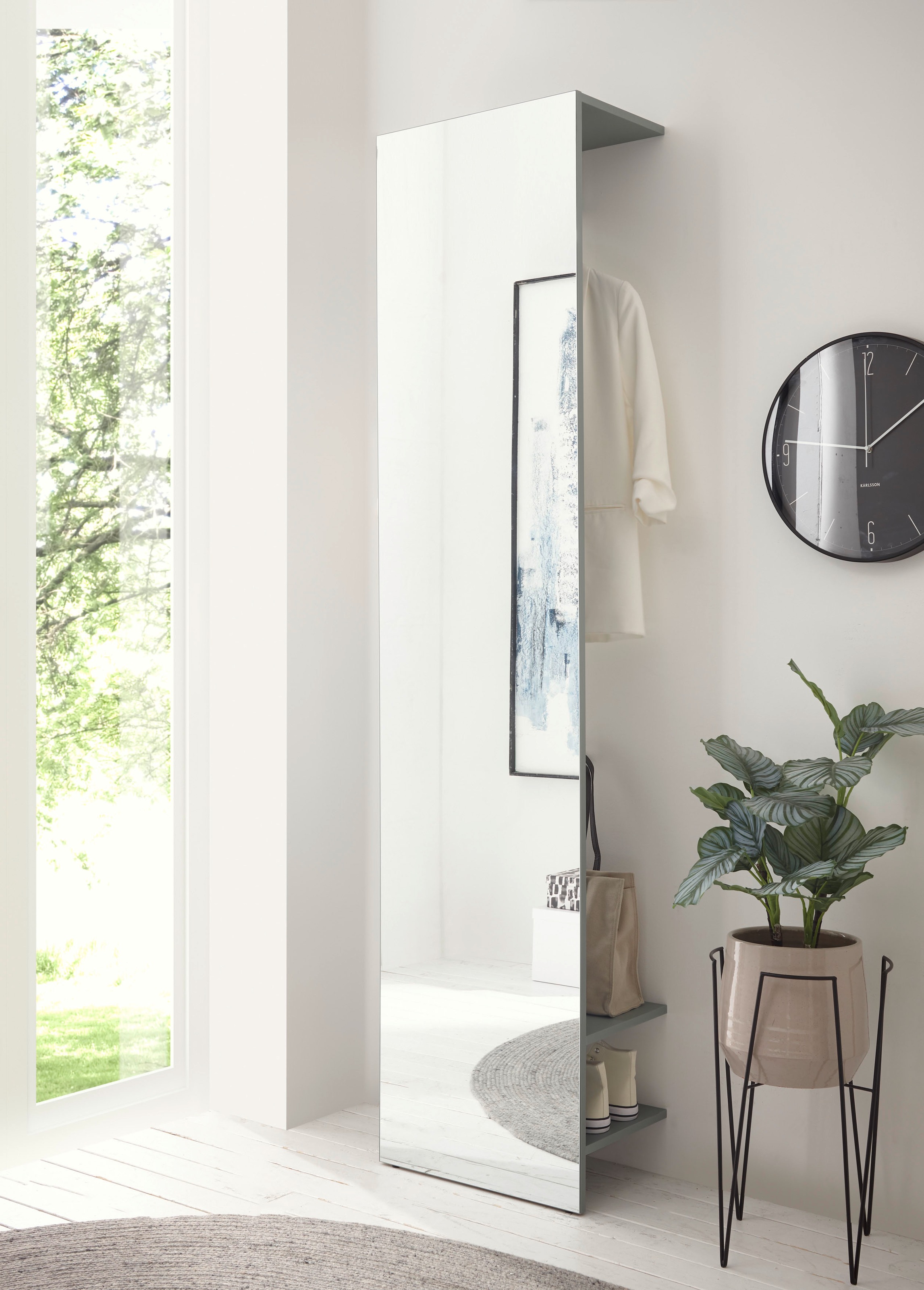 Garderobenschrank HOME AFFAIRE "GiRON/CiTY, Schrank mit Spiegelfront, moderner Kleiderschrank", grün (grün aloe), B:50cm H:200cm T:30cm, FSC-zertifizierter Holzwerkstoff, Schränke, Garderobenschrank, mit Kleiderstange, modernes Design, beidseitig...