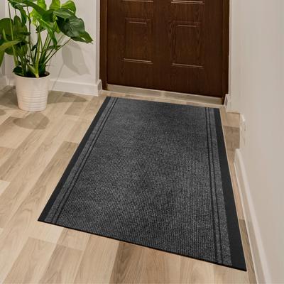 Läufer ANDIAMO "Mitch, Made in Belgium", grau (anthrazit), B:66cm H:6mm L:1000cm, Polyethylen (PE), Teppiche, Schmutzfangläufer, meliert, mit Bordüre, In- und Outdoor geeignet Image