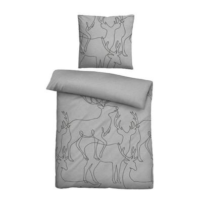biberna Melange-Flanell Bettwäsche Hirsch sturmgrau, 1x 155x220 cm + 1x 80x80 cm Image