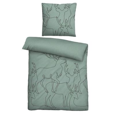 biberna Melange-Flanell Bettwäsche Hirsch fichte, 1x 135x200 cm + 1x 80x80 cm