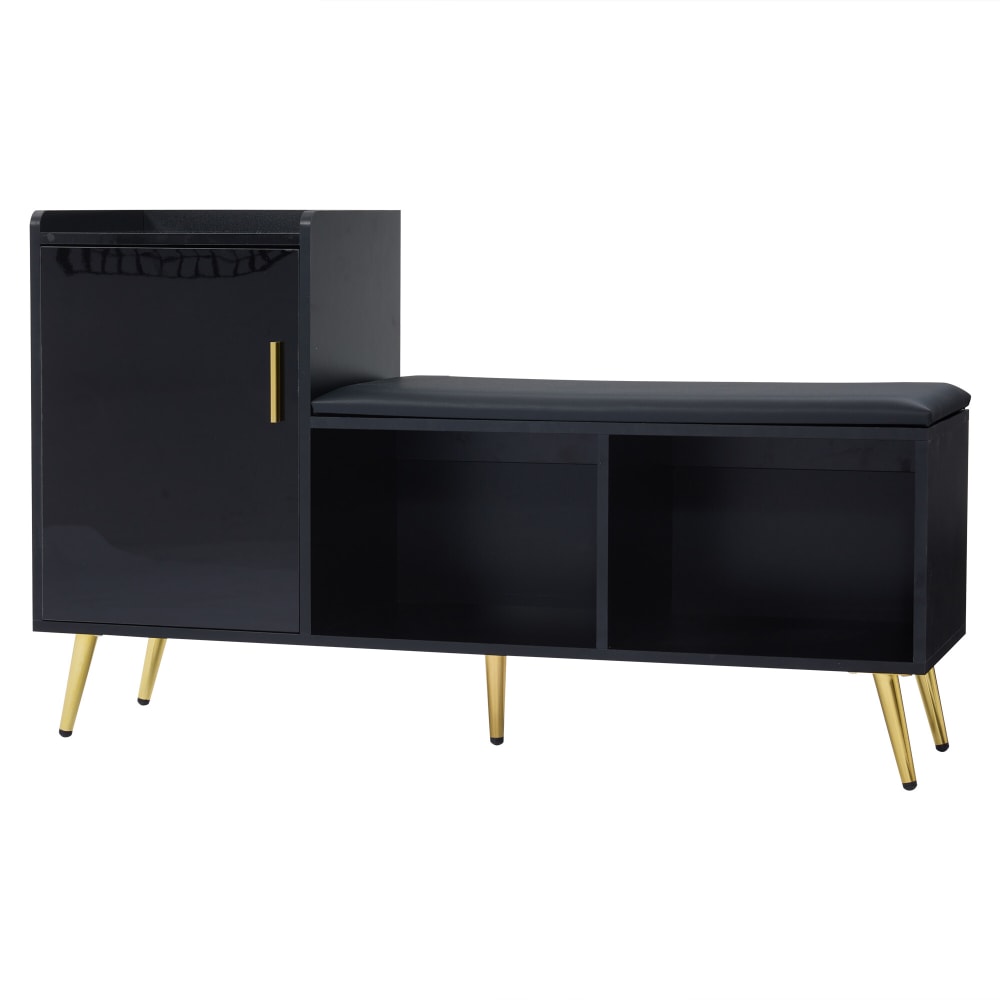 Banc à chaussures à l'entrée noir brillant avec 3 étagères