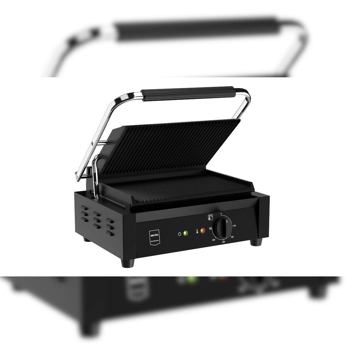 METRO PROFESSIONAL Kontaktgrill Single GPG1201B, 43 x 36 x 20 cm, Edelstahl, mit Fettauffangbehälter, schwarz Image