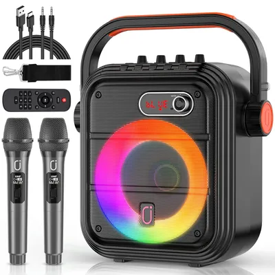 JYX Bluetooth Speaker, Wireless Speaker with 2 Microphone, FM Radio, Portable Karaoke Machine, Home Karaoke System with Remote