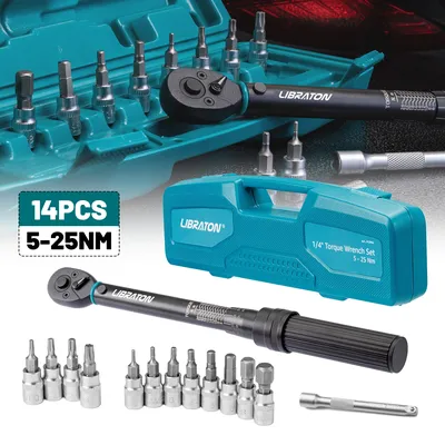 LIBRATON 1/4'' Bike Torque Wrench, 5-25Nm / 1-6Nm High Precision Torque Wrench, accuracy of ±3%, Square Drive Torque Wrench Set