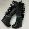 Dame Keile Ferse Quaste Design Knie Stiefel Pu Kausalen Herbst Schuhe Stiefel Neu Kommen Runway Punk Büro Dame Stiefel Größe 35-46