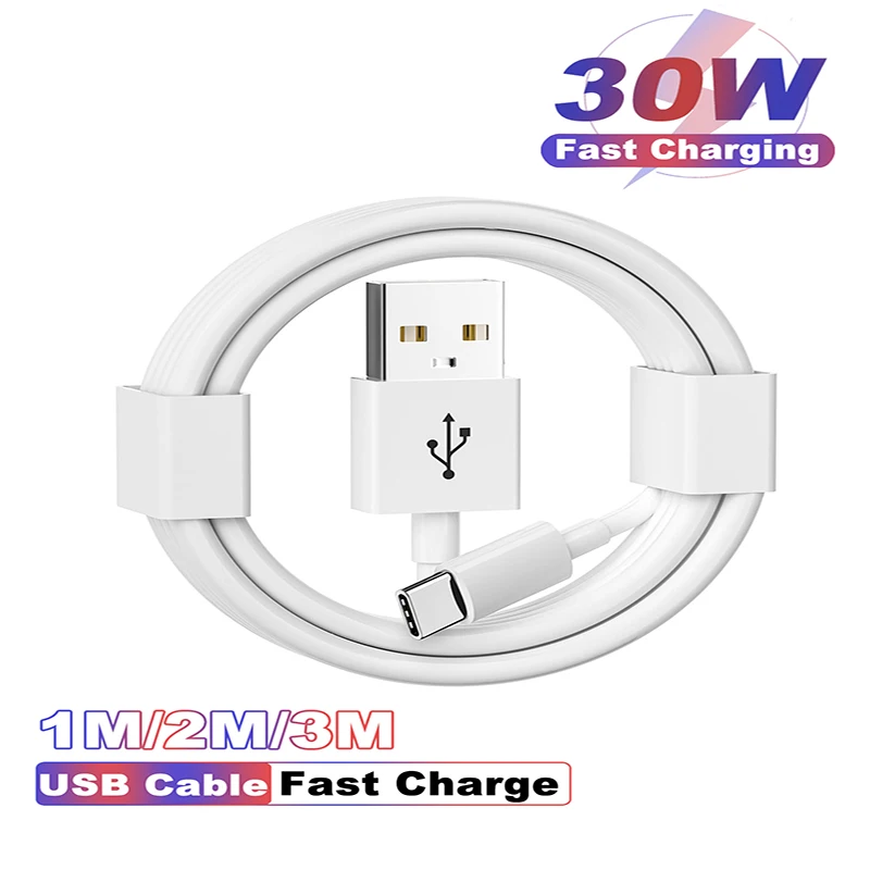 USB A zu Typ C Kabel Handy 30W Für Samsung Galayx s10 Htc Xiaomi Huawei Android 2A Schnelle Lade ladegerät Kabel 1M 2M 3M Image