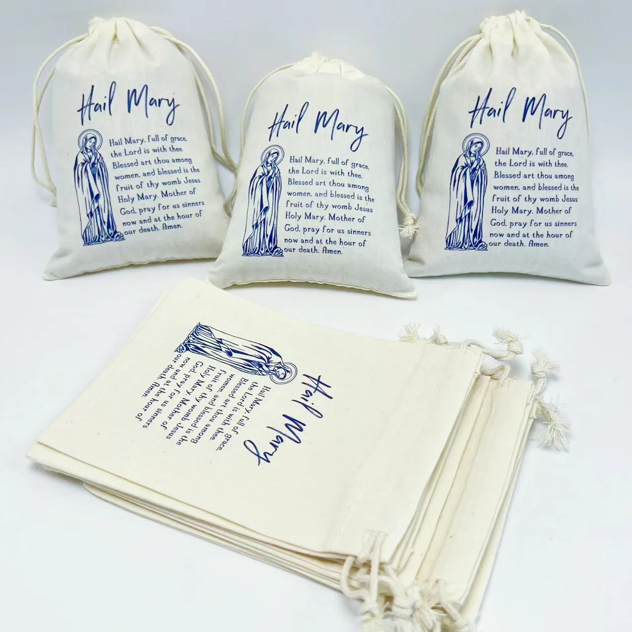 10er-Pack Gebetstüten mit Kordelzug der Jungfrau Maria, Geschenktüten aus Baumwolle mit Rosenkranz, religiöse Andenken-Aufbewahrungssäcke Image