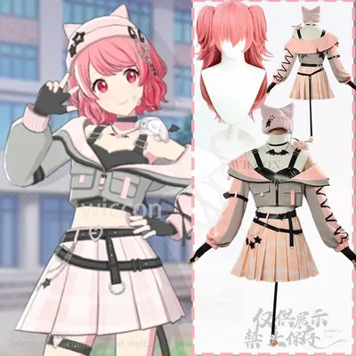 Spielprojekt Sekai Bunte Bühne! Cosplay Momoi Airi Anime Kostüm Neue Kleidung Rosa Uniform Jirai Kei Katze Hut Perücken Angepasst Image