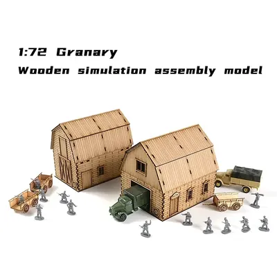 1:72 Europäischer Getreidespeicher aus dem Zweiten Weltkrieg, zusammengebautes Modell aus Holz, Ornamente, handgefertigte Geschenke Image