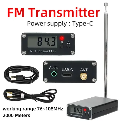 2000 m FM-Transmitter 76–108 MHz Frequenzband 0,5 W Digitales LCD-Display FM-Transmitter Audio Stereo 3,5 mm Schnittstelle USB Typ C 5 V