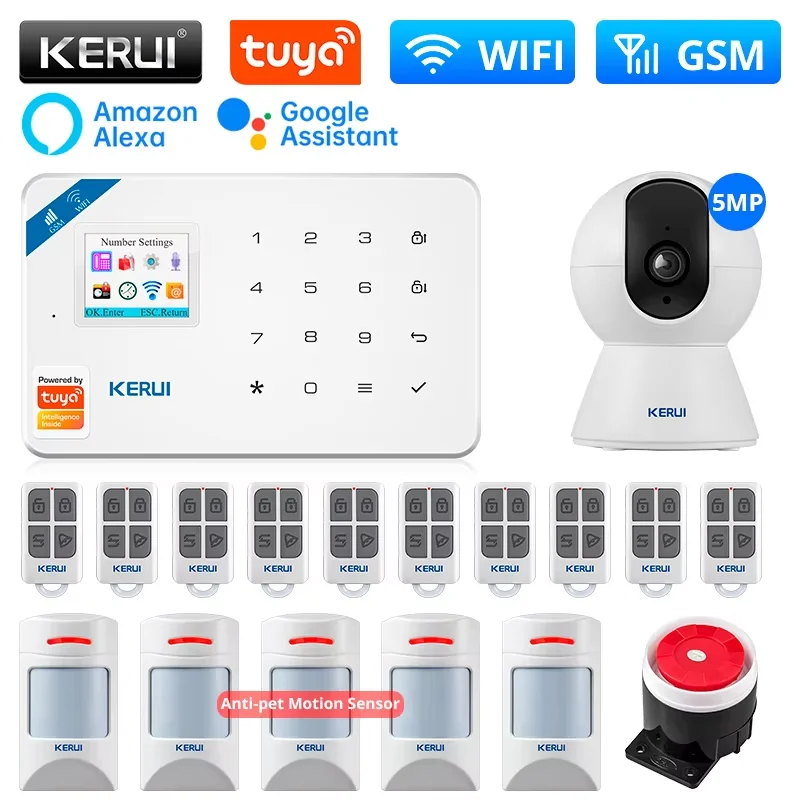KERUI GSM/WiFi-Alarmsysteme Komplettes System mit Bewegungssensor Tuya Smart Home Alarmsystem mit Türsensor Einbruchalarm Image