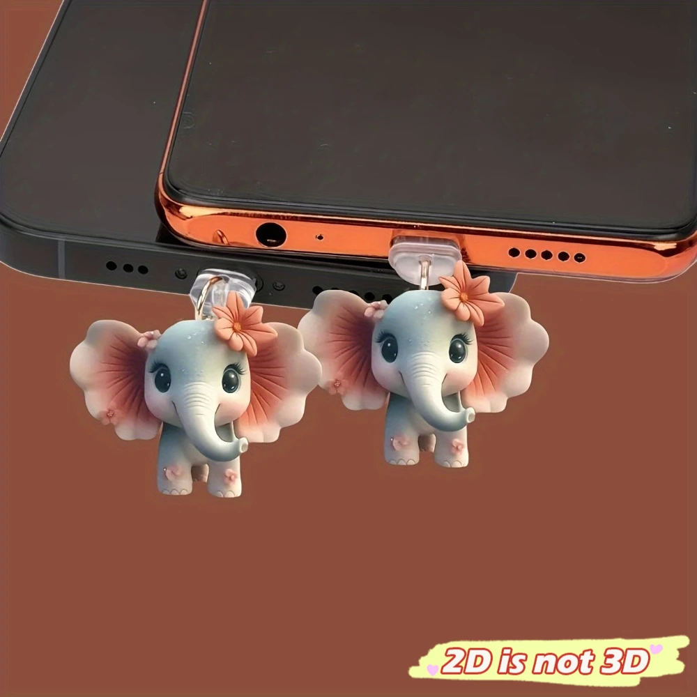 1PC Nette Elefanten Staub Stecker 2D Typ C Lade Port Stopper Für iPhone Staub Schutz Kappe Telefon Anhänger Kawaii freund Geschenk Image