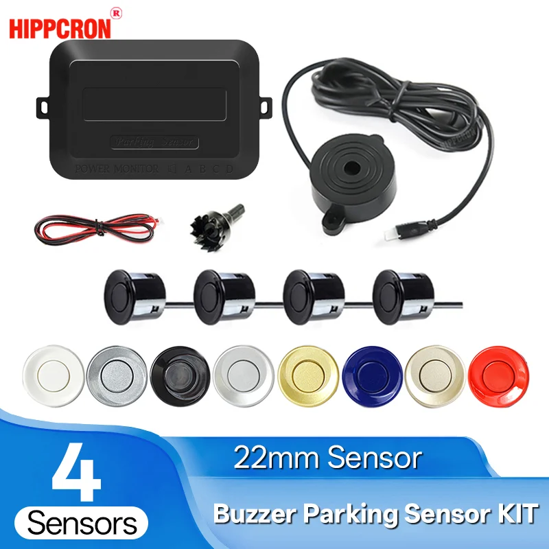 Hippcron 22 mm Parksensor-Set, Summer, 4 Sensoren, Rückfahrradar, Schallalarm, Anzeige, Sondensystem, 12 V, 8 Farben Image