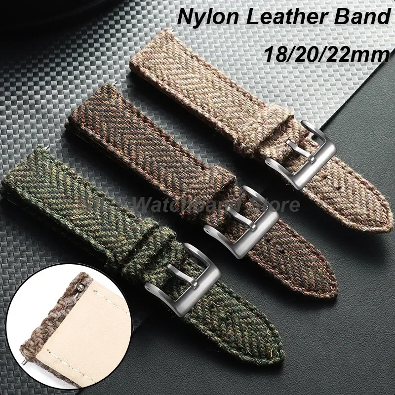 Männer Frauen Uhr Band 18/20mm 22mm Segeltuch Tweed Nylon Lederband Universal Weave Armband Quick Release armband für Seiko Image