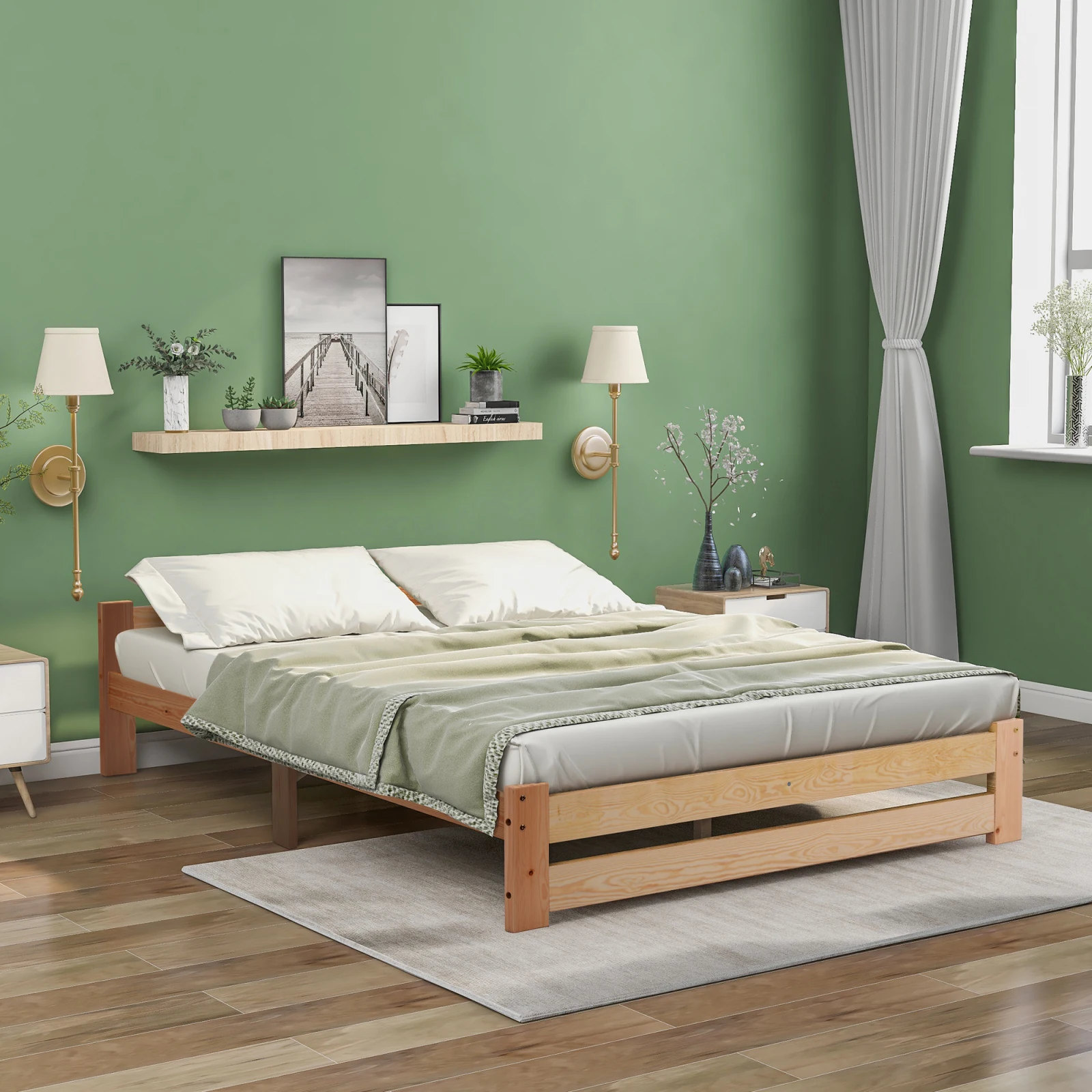 Rosahqnda Einzelbett aus massivem Kiefernholz, 90 x 200 cm, Doppelbettgestell 140 x 200 cm, Bett aus natürlichem Kiefernholz, Jugendbett, Gästebett, Wohnungsbett, Holz
