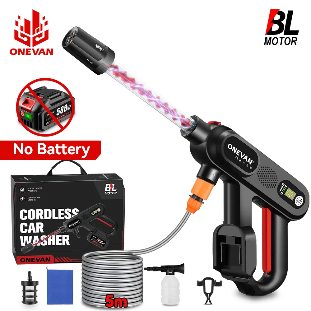 ONEVAN 3500W 220Bar Bürstenlosen Auto Waschmaschine Wiederaufladbare Hochdruck Wasser Pistole Waschen Werkzeuge Für Makita 18V Batterie pin