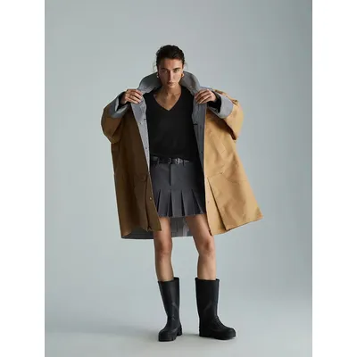 Lautaro Spring Autumn Cool Oversized Waterproof Khaki Patchwork Checkerboard Trench Coat for Women with Detachable Hood Fashion