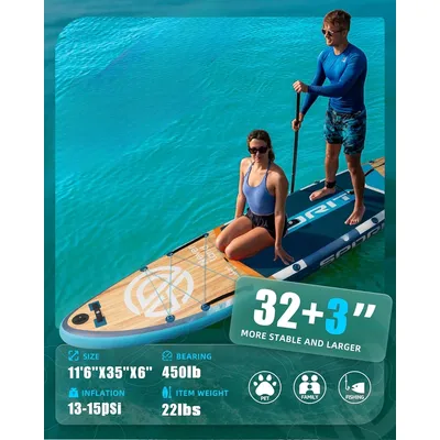 11'6×35" Super Wide Inflatable Stand Up Paddle Board, Ultra Stable SUP Board for Adults, 450lb Capacity with Shoulder Strap
