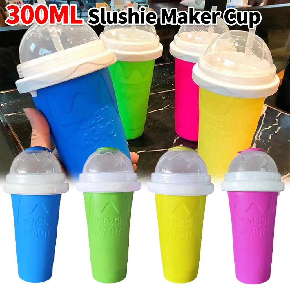 300 ml Slushie Maker Cup Silikon Tragbare Smoothie Squeeze Cup Schnell Gefrorene Eiswürfel Maker für Säfte Milch mit Stroh Sommer Image