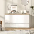 Rosahqnda Commode avec 2/6 tiroirs, armoire de table de nuit, casier, fonction de rangement, pour chambre à coucher, salon, blanc + chêne