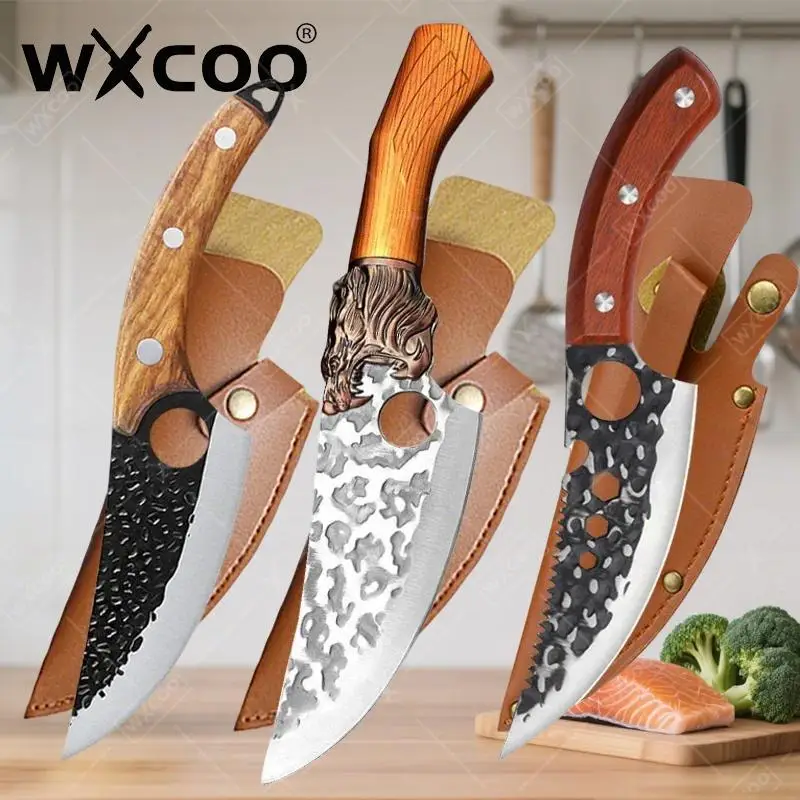 WXCOO Küchenmesser, japanisches Messer, scharfes Fleischbeil aus Edelstahl, gehämmertes Metzgermesser, Fischfiletierung Image