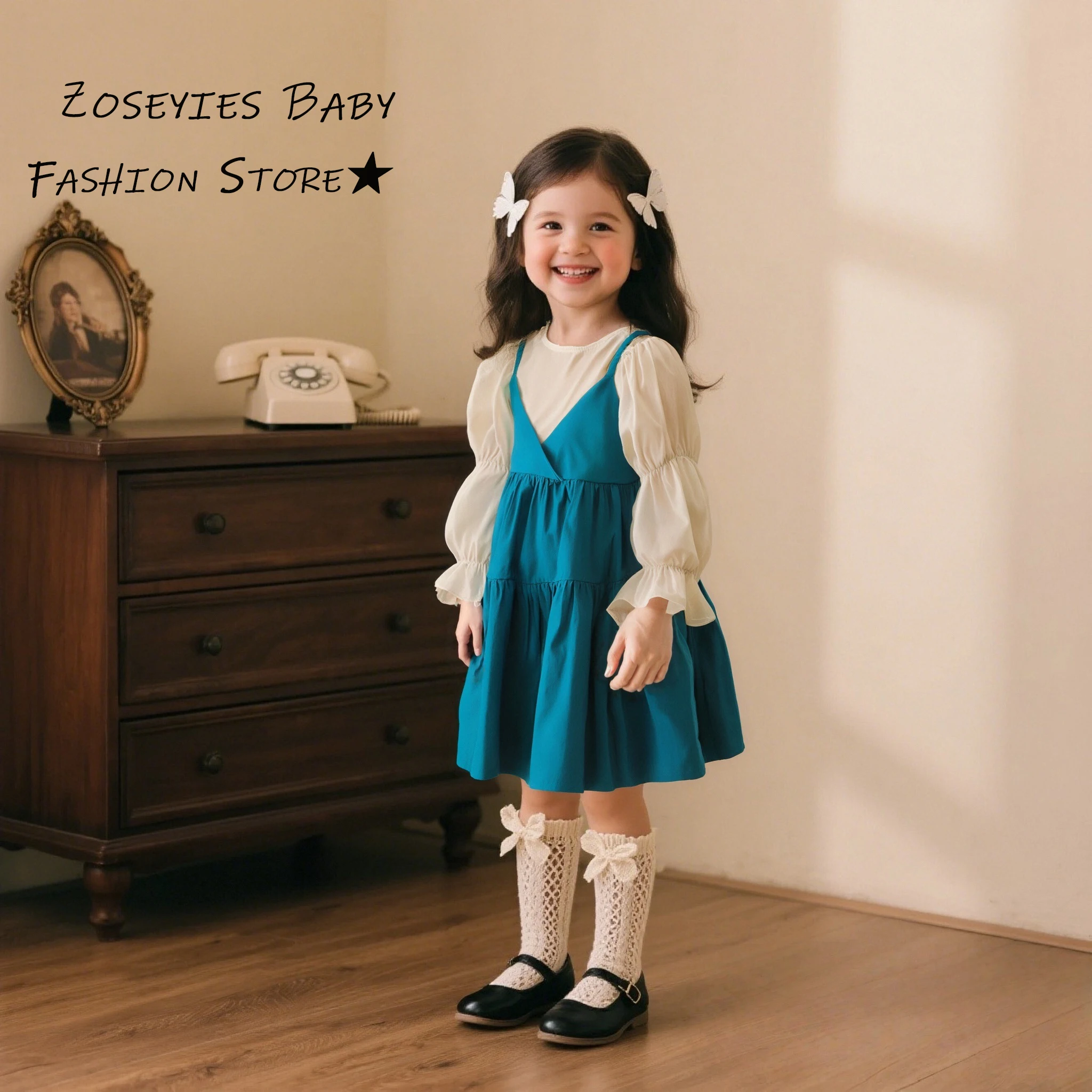 Mädchen Kleid Sommer Farbblock Baumwolle Langarm Baby Mädchen Kleid Niedliche Prinzessin Mädchen Kleid Baby Mädchen Kleidung Image