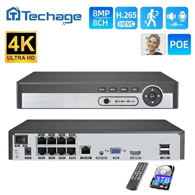 Techage 8CH 4K POE NVR 8MP 5MP 4MP H.265 Network Video Recorder 2-Way Audio Face Tracking for Surveillance System Security Camer