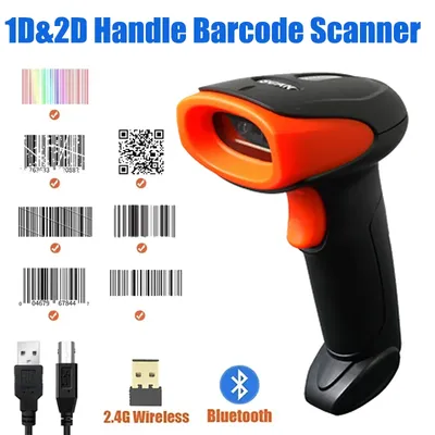 2D-Handhel-Barcode-Scanner mit Halter, tragbar, 2,4 G kabellos, Bluetooth, 1D, 2D-QR-Codeleser, kabelgebundener Barcode-Scanner mit Ständer Image