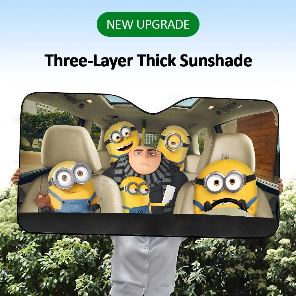 Lustige M-Minions Cartoon Auto Sonnenschutz Visier wiederverwendbare Aluminiumfolie UV-Schutz Saugnäpfe Wärme dreischichtige Isolierung Image