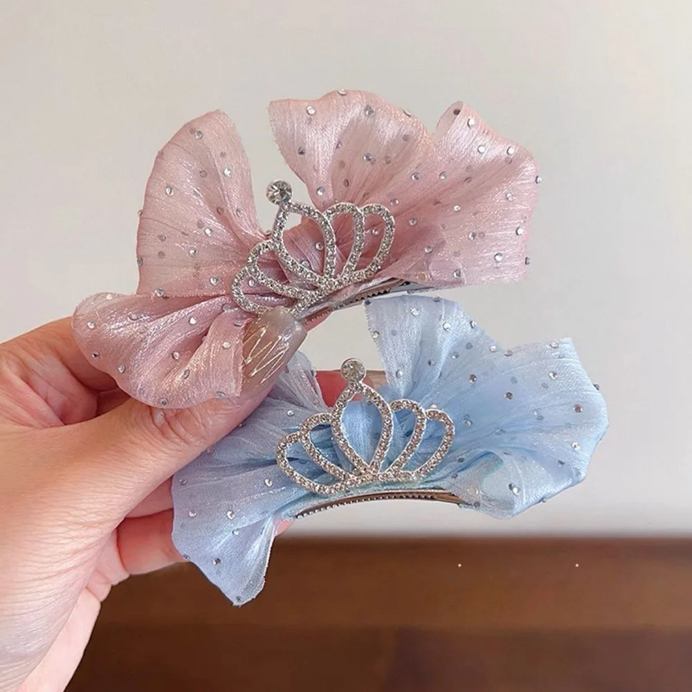 Süße Mädchen Haarspange Organza Schleife Haarnadeln Kinder Haarspangen Zirkon Krone Haarschmuck Kinder Prinzessin Baby Haarschmuck Image