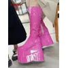 Rosa Gothic-Plattform, lange Stiefel, runde Zehen, Keilabsatz, seitlicher Reißverschluss, kniehohe Damenstiefel, Lolita-High-Heels, Punk-Schuhe, 2025, Luxus