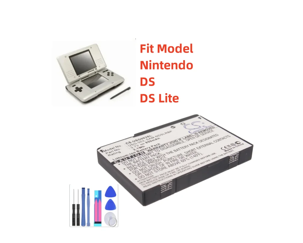Game Console Battery For Nintendo:DS,DS Lite,C/USG-A-BP-EUR,SAM-NDSLRBP,USG-001,USG-003,--850mAh/3.1Wh--Li-ion--3.70V