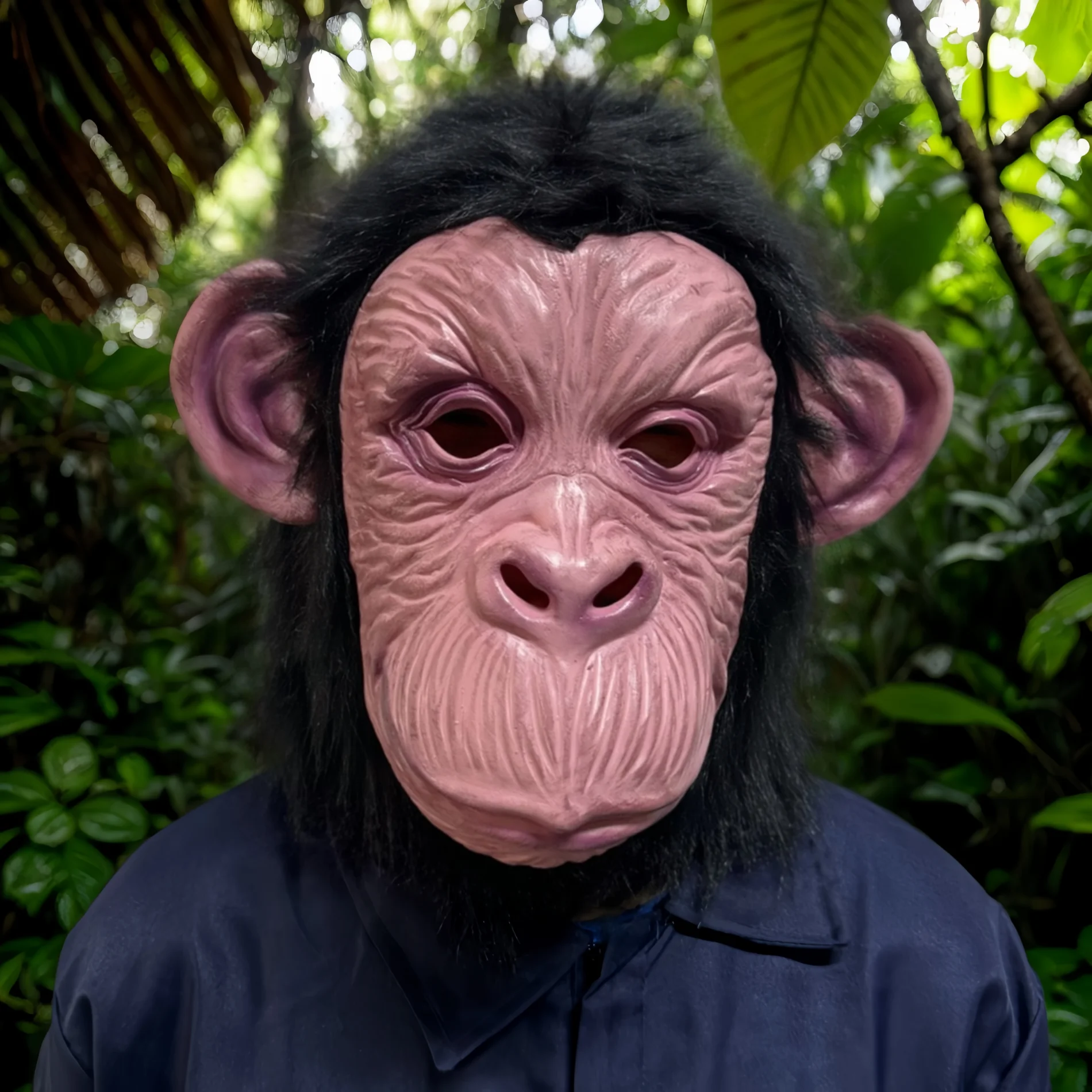 Realistische Gorilla Schimpanse Big Ear Monkey Vollkopfmaske – Gruselige haarige Affe Latex Halloween Cosplay Party Prop Karneval Streich Image