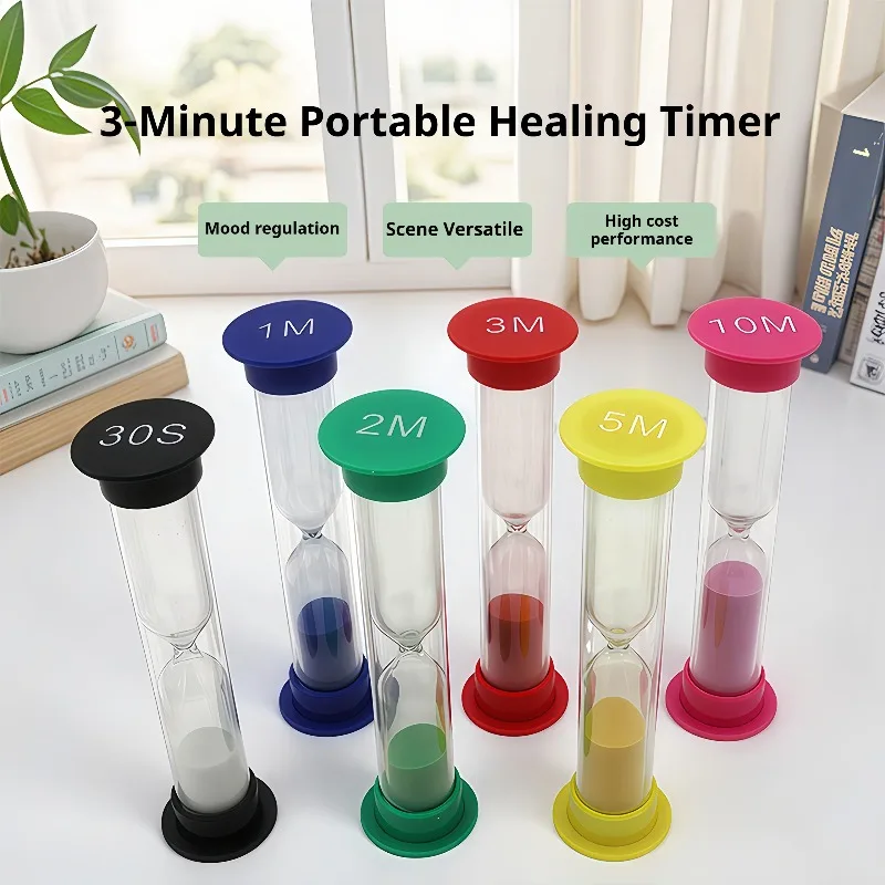 Größe: Bunter Sanduhr-Timer, 30 Sekunden/1 Minute/2 Minuten/3 Minuten/5 Minuten/10 Minuten, Kunststoff-Sanduhr, kleine Sanduhr Image