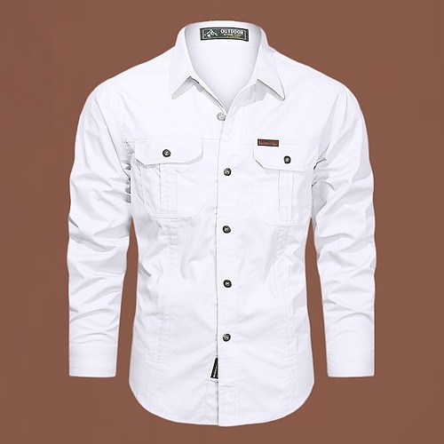 Per uomo camicia cargo Camicia da escursionismo Camicia militare tattica Manica Lunga Collo ripiegato Top Esterno Traspirante Cotone Nero Bianco Verde militare Caccia Allenamento Viaggio