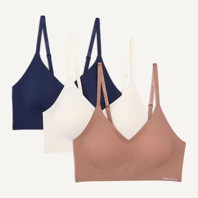 Nautica Women's Gel Ribbed Bra, 3-Pack 210 (Dark Brown), S