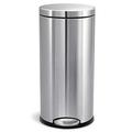 simplehuman CW1810 30L Round Kitchen Pedal Bin, Strong Steel Pedal, Silent Soft Close Lid, Inner Bucket, Stay-Open Lid, Non-skid Base, Slim Profile Hinge, Fingerprint-Proof, Brushed Stainless Steel