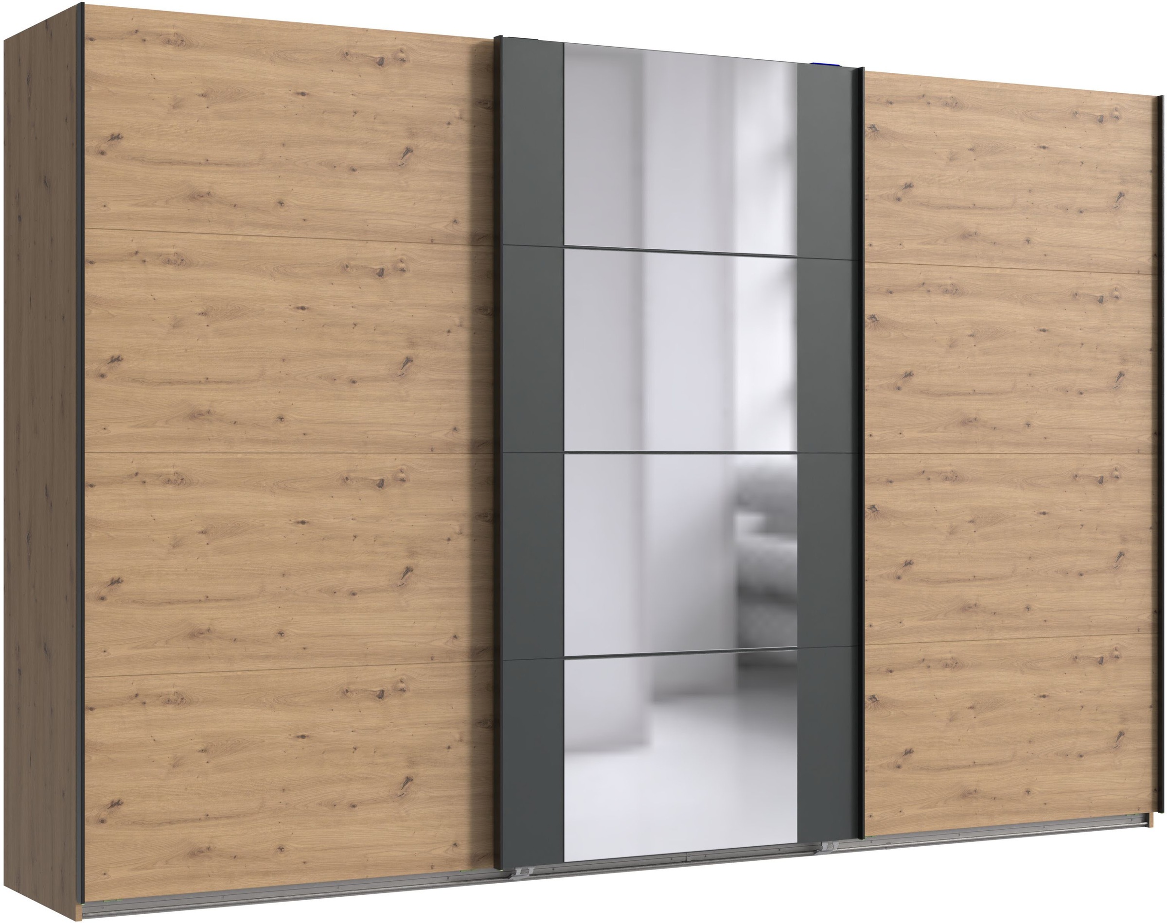 Schwebetürenschrank WIMEX "Bern Schiebetürenschrank TOPSELLER", schwarz (artisan eiche nachbildung, graphit, griffe: schwarz), B:313cm H:210cm T:64cm, Spanplatte, Schränke, Schwebetürenschrank, Schrank mit zusätzlicher Innenausstattung, Garderobe,...