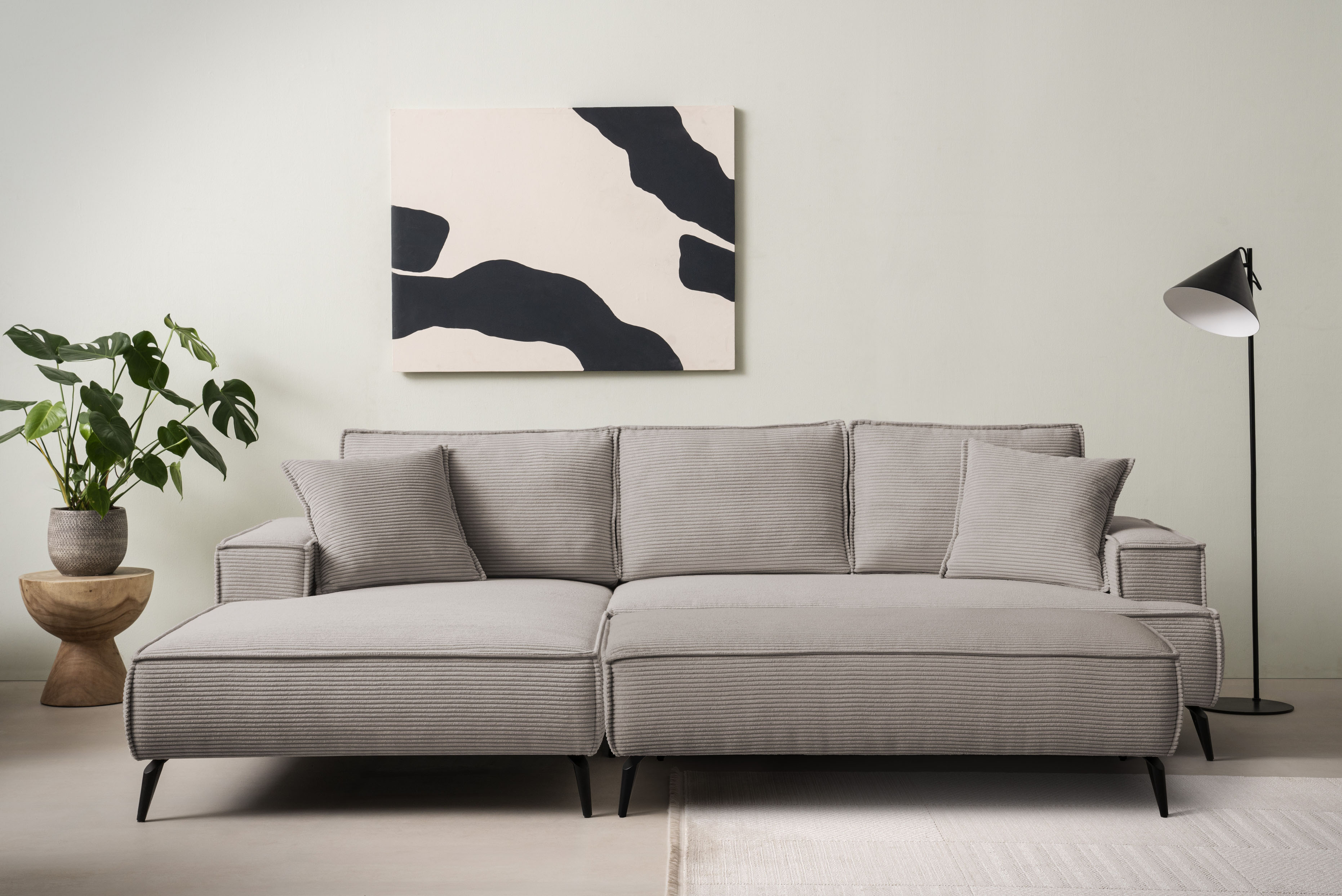 Sitzgruppe HOME AFFAIRE "TVINNU, Polsterecke L-Form, Schlaffunktion, mit Hocker", braun (hellbraun,), B:275cm H:83cm T:173cm, Sitzmöbel-Sets, Set, stellbar zum Schlafsofa (Krokodilverbinder)