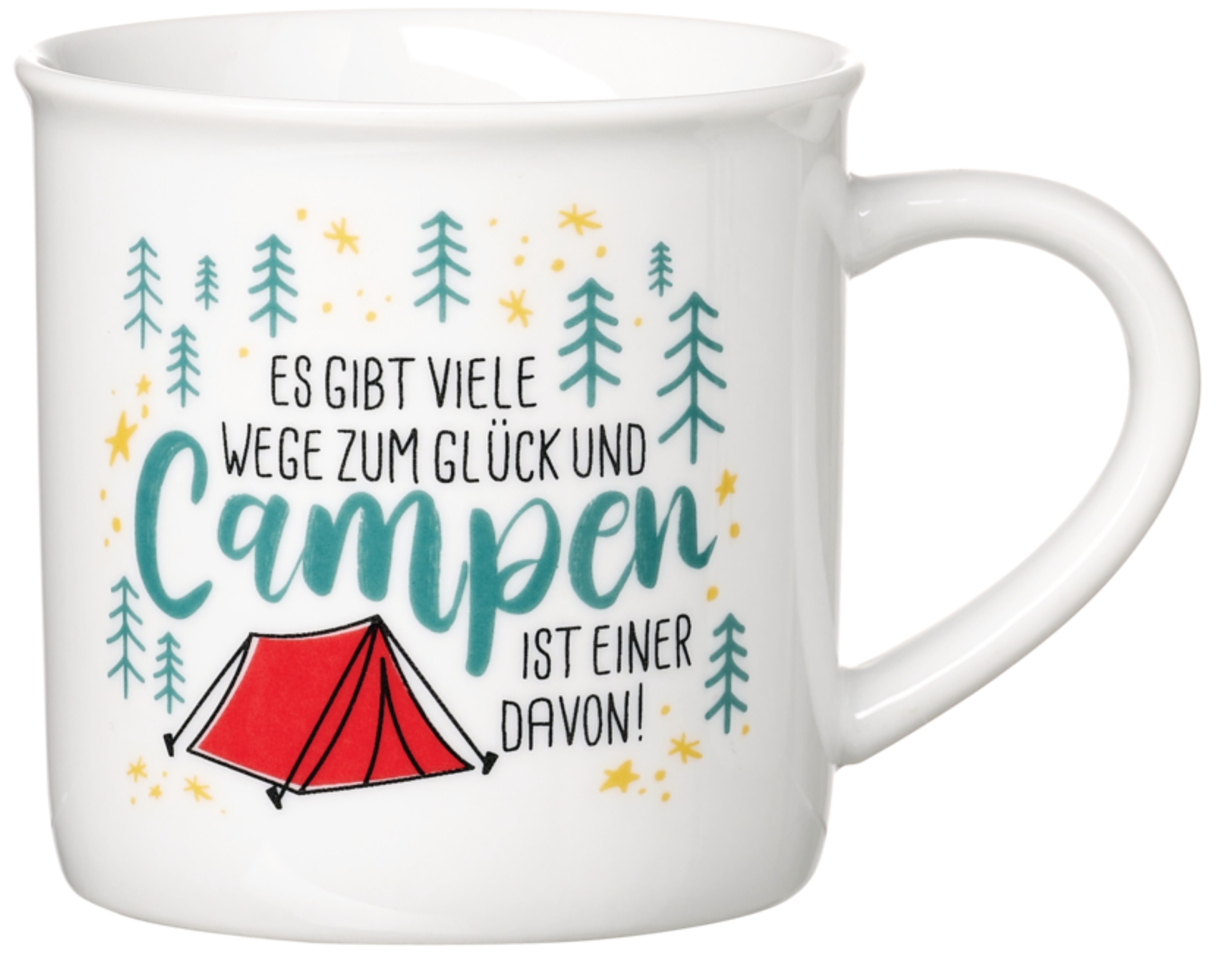 Becher RITZENHOFF & BREKER "Camping", bunt, B:13cm H:9cm Ø:9cm, Porzellan, Trinkgefäße, "Es gibt viele Wege zum Glück..." - in Geschenkbanderole Image